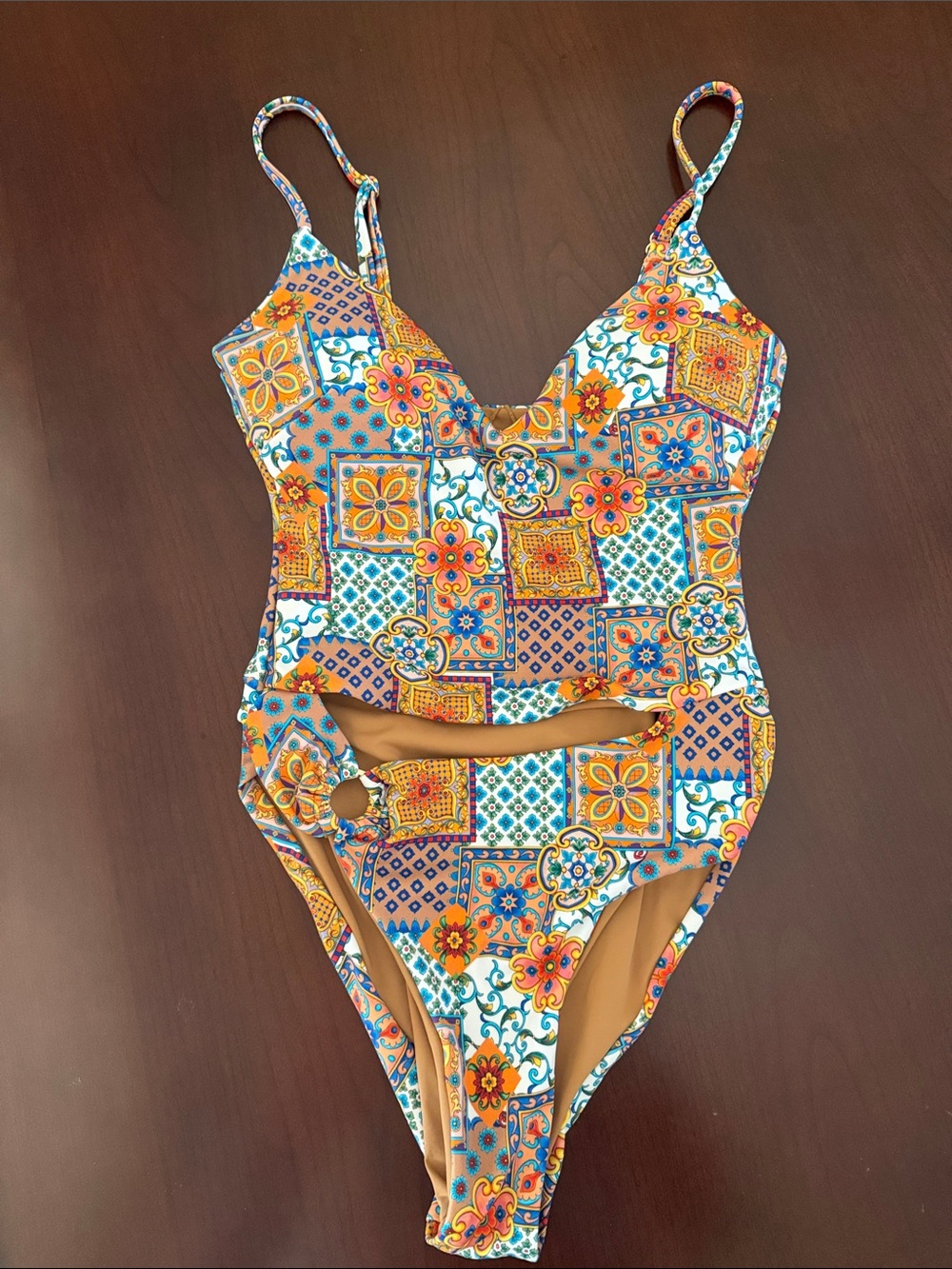 Kittenish Maria Cut Out Printed One Piece Swimsuit-XS